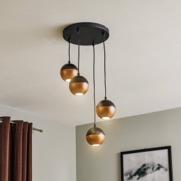 HELAMHanglampMidnightinzwartkoper4-lampsrond