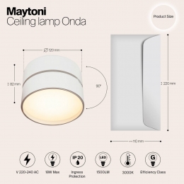 MaytoniplafondlampOnda12cm3000K19Wwit
