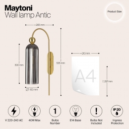 MaytoniAnticwandlampglazenkapingrijs