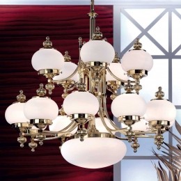 ORIONKroonluchterDeliamessingkleurig100cm16-lichtsglas