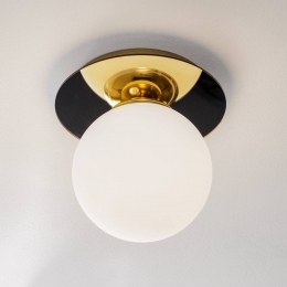 Eko-LightPlafondlampPlatogoudkleurigmetaalopaalglas25cm