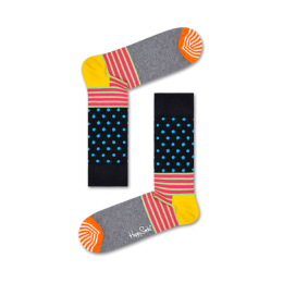 HappySocksStripesDotsSokkenDonkerblauwRozeGeel