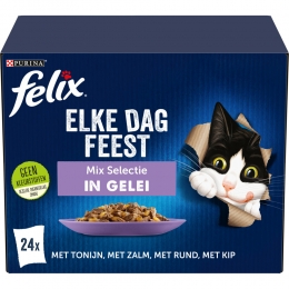 FelixKattenvoerNatinGeleiElkeDagFeestMixSelectie24x85gr