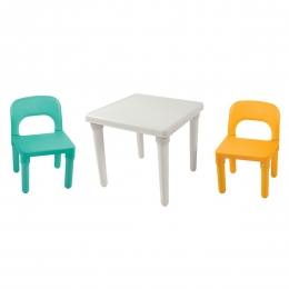 DoluTurquoiseGeelKinderTafelmetStoeltjes