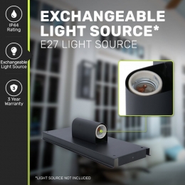 AlmadimbareLEDwandlamp-exE27lichtbronnen-max2x60watt-UpDownlight-Muurlamp-Muurverlichting-IP44voorbinnenenbuiten-Zwart