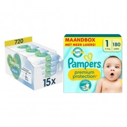 PampersPremiumProtectionLuiersMaat1enHarmonieAquaBillendoekjes720stuksPakket