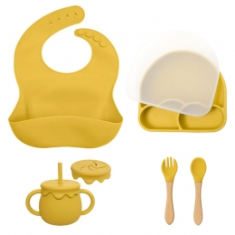 Dutsi-FrostyCloudBabyEetsetHetComplete7-DeligeSiliconenServiesCadeau-Mosterdgeel