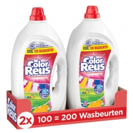 2xWitteReusVloeibaarWasmiddelColorReus100wasbeurten45liter
