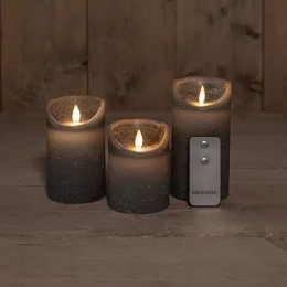 3PcsGreyRusticWaxCandleMovingFlameWithRemoteCoAnnasCollection-Annascollection