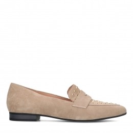 Beigesudeloafersmetgoudkleurigestuds