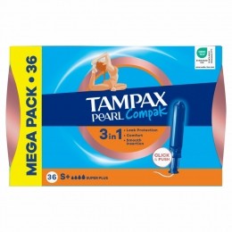 4xTampaxPearlCompakSuperPlusTamponsmetInbrenghuls36stuks