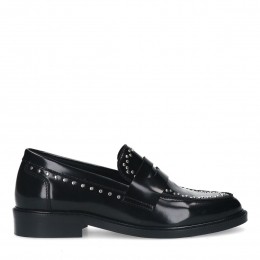 Zwartelerenloafersmetzilverkleurigestuds