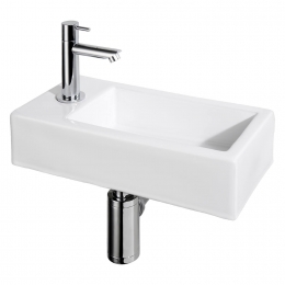 FonteinsetDiffernzHeliosLinks375x185x95cmKeramiekWitinclusiefkraansifonenafvoer