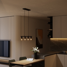 Glazura-LEDHanglampGlas-Amberkleurig-4spots-E14-Zwart-IP20-HanglampBollen