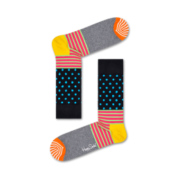 HappySocksStripesDotsSokkenDonkerblauwRozeGeel
