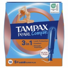 8xTampaxPearlCompakSuperPlusTamponsmetInbrenghuls18stuks