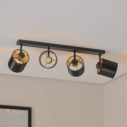 ArgonPlafondlampSuertezwartgoud4-lampstextielstaal