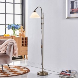 LindbyvloerlampOtisantiekmessingglas170cmE27