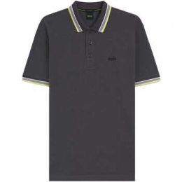 PoloShirtKorteMouwBOSSPaddyPiquPoloShirtDarkGreyYellow