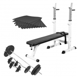HalterbankWitmet100kghalterset-Fitnessbank-Verstelbaar-Halterstangmetgewichten-Puzzelmat-GorillaSports