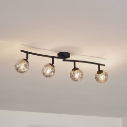 LindbyValentinaplafondlampgrijszwart4-lampsglas