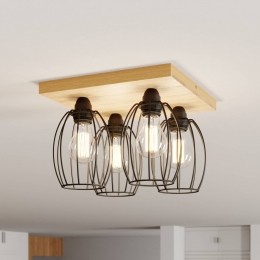 BRITOPPlafondlampBeevlyhoutenmetaal4-lamps