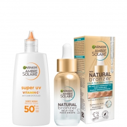 GarnierGlowandProtectDuoNaturalBronzerSelf-TanDropsandAmbreSolaireVitaminCFacialSPF50Fluid