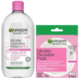 GarnierMakeupRemoverEcoPadsand700mlMicellarWaterDuoSet