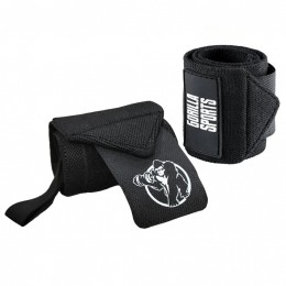 Polsbandage-45cm-VerstelbareKlittenbandsluiting-ElastischDuurzaam-VoorKrachttrainingGewichtheffen-Zwart-GorillaSports