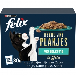 FelixKattenvoerNatHeerlijkePlakjesinGeleiVisSelectie12x80gr