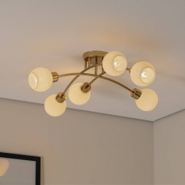 ArgonMarloplafondlampmessingkleurigopaalglas6-lamps
