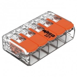 Wago221-415Lasklem5-polig-4mm-Hersluitbaar-Transparant-oranje25st