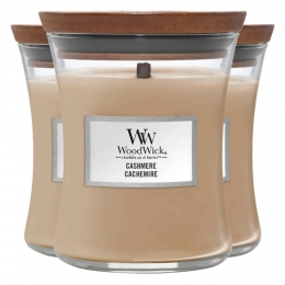 3xWoodWickGeurkaarsMiniCashmere85gr
