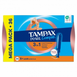 TampaxPearlCompakSuperPlusTamponsmetInbrenghuls36stuks