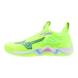 MizunoWAVEMOMENTUM3VolleybalschoenenMizunoneolimeblacksplishsplashDamesHerenMaat465