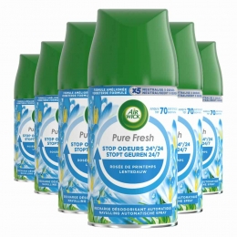 6xAirWickFreshmaticAutomatischeSprayLuchtverfrisserNavullingPureFreshLentedauw250ml