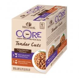 8xWellnessCoreKattenvoerTenderCutsSelection6-packKalkoen6x85gr