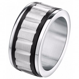 GegroefdestalenherenringZwartZilver-18mm