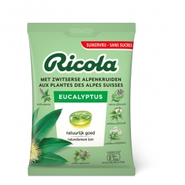 12xRicolaKeelpastillesEucalyptusSuikervrijZakje75gr
