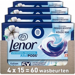 4xLenorWasmiddelAll-in-1PodsKatoenFris15stuks