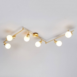 LindbyplafondlampElaina180cm6-lampsmessingglasE14