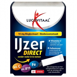 GratisVerzending2xLucovitaalIJzerBisglycinaatDirectBosbessensmaak20sachets