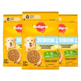 3xPedigreeHondenvoerHondenbrokkenJuniorKip26kg