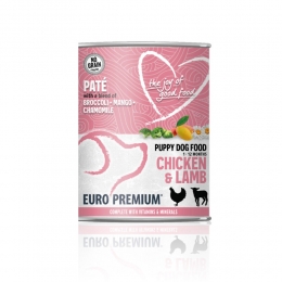 6xEuro-PremiumPatPuppyHondenvoerNatChickenLamb400gr