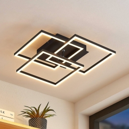 LindbyLEDplafondlampQuianaCCThoekigzwart42cm