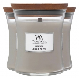 3xWoodWickGeurkaarsMiniFireside85gr