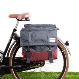 Dubbelefietstas40LRecycled-BordeauxroodGrijs