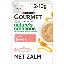 11xGourmetNaturesCreationsKattensnackPureeZalmWortel5x10gr