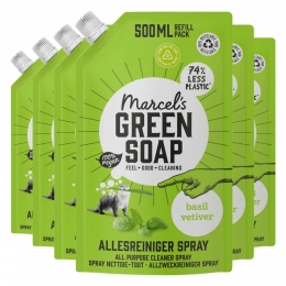 6xMarcelsGreenSoapAllesreinigerSprayBasilicumVertivertGrasNavulling500ml