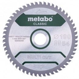 Metabo628663000MultiCutCirkelzaagblad-190X30X54T-LaminaatKunststofAluminiumKoper